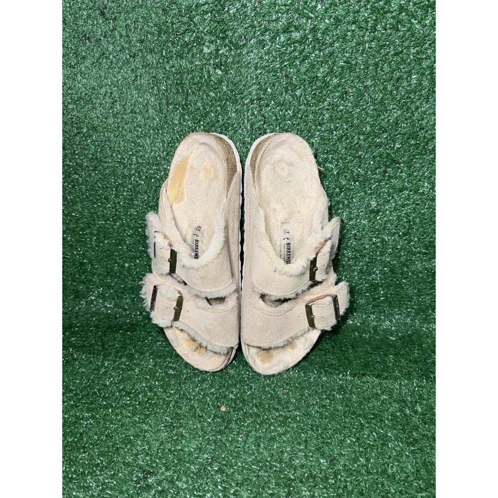 Birkenstock Arizona Suede Shearling Beige Slip On Sandals Womens Size 7 US 37 EU - Picture 7 of 10